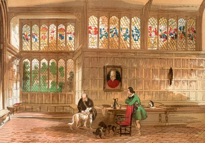 Salón en Ockwells, Berkshire, Inglaterra, de Old England: A Pictorial Museum, pub. 1847 de English School